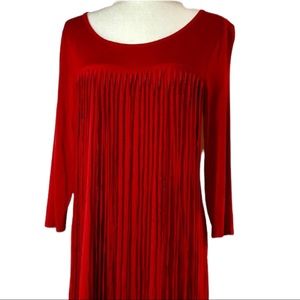 Melissa Paige 3/4 Sleeve Boho Long Front Fringe Tunic Burnt Orange Size Medium